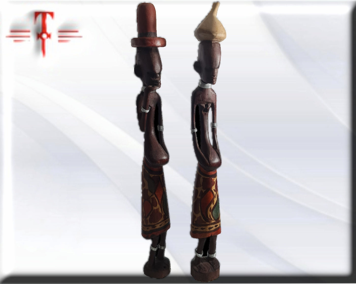 Pareja estatuas hombres africanos , arte tribal africano hecho a mano