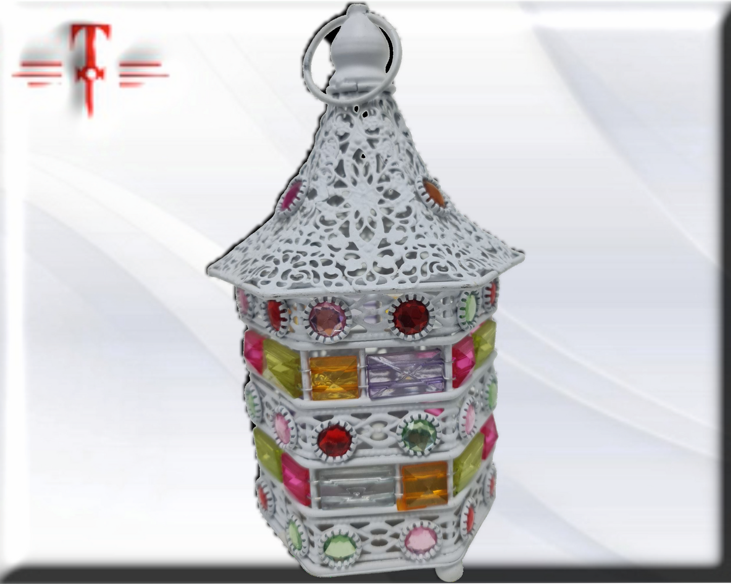 Porta velas metal y cristal blanco
