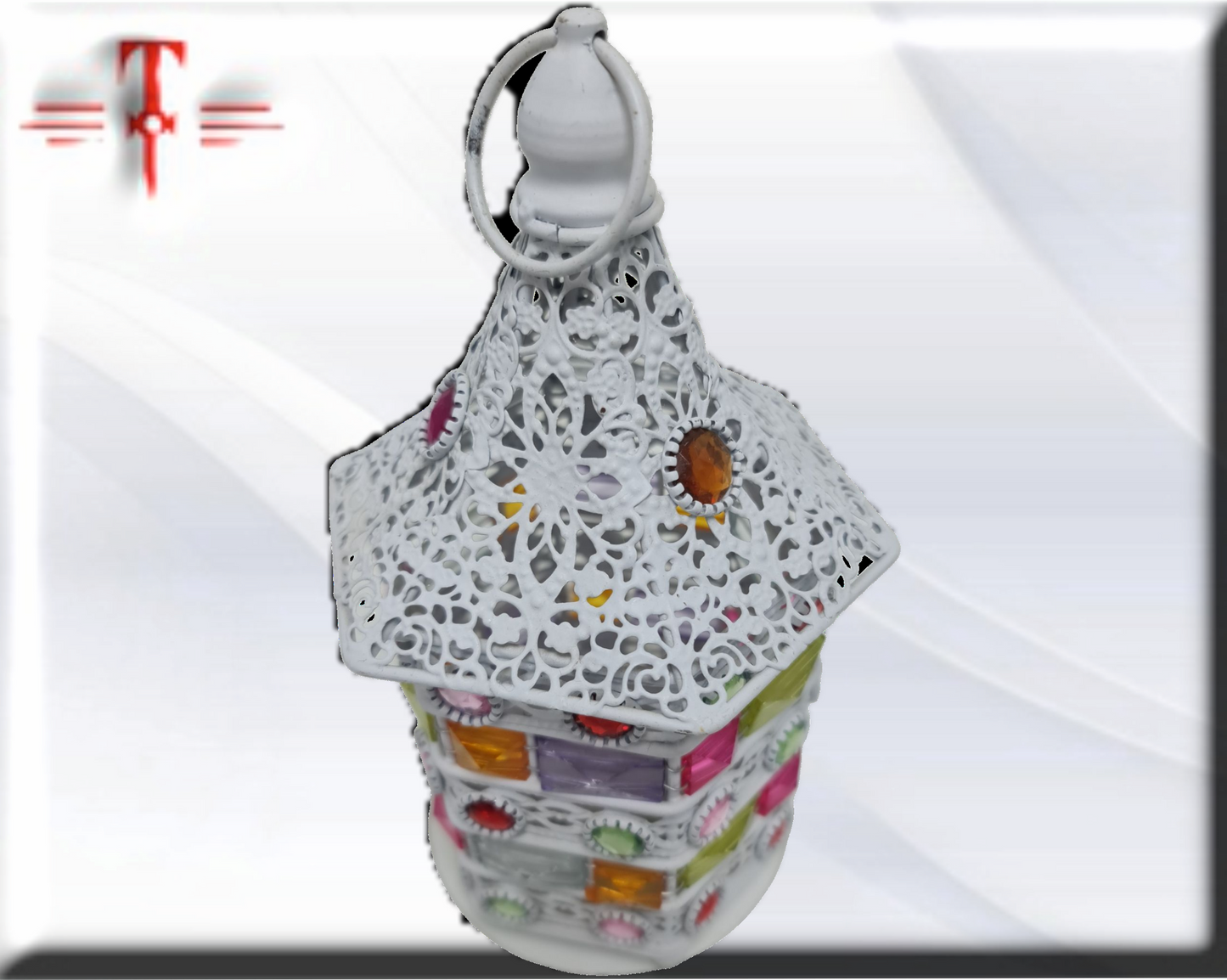 Porta velas metal y cristal blanco