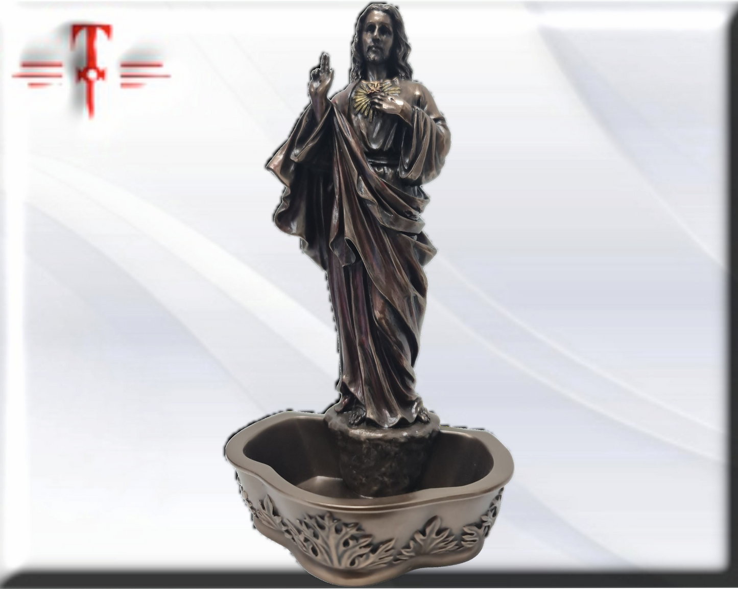 Pila de agua bendita , Sagrado corazon de Jesus . Virgenes y santos catolicos