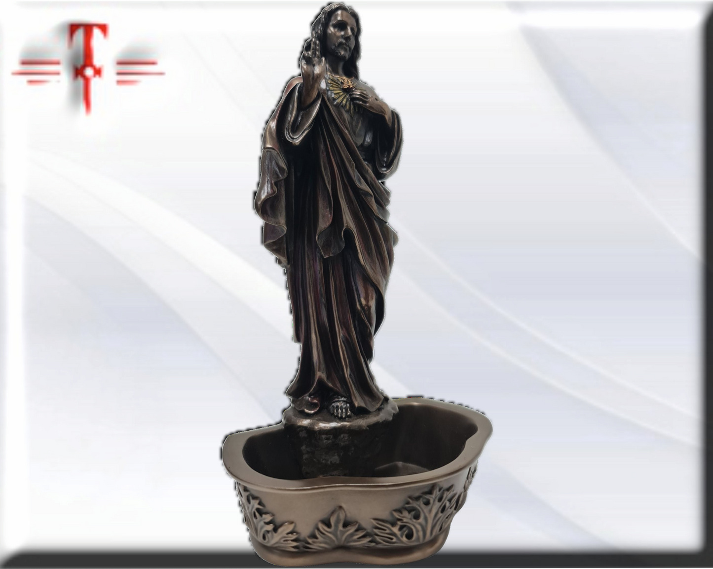 Pila de agua bendita , Sagrado corazon de Jesus . Virgenes y santos catolicos