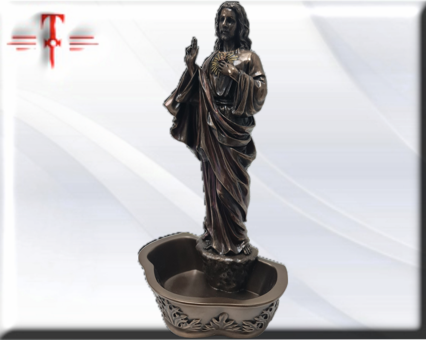 Pila de agua bendita , Sagrado corazon de Jesus . Virgenes y santos catolicos