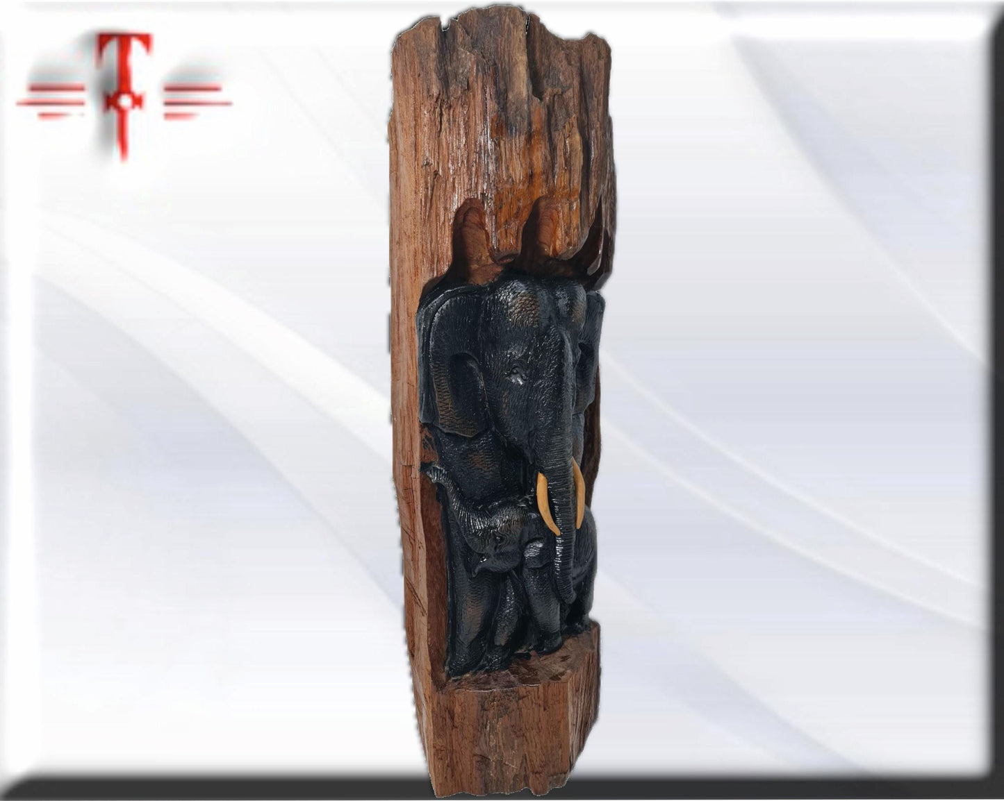 Escultura Talla en madera Familia de elefantes