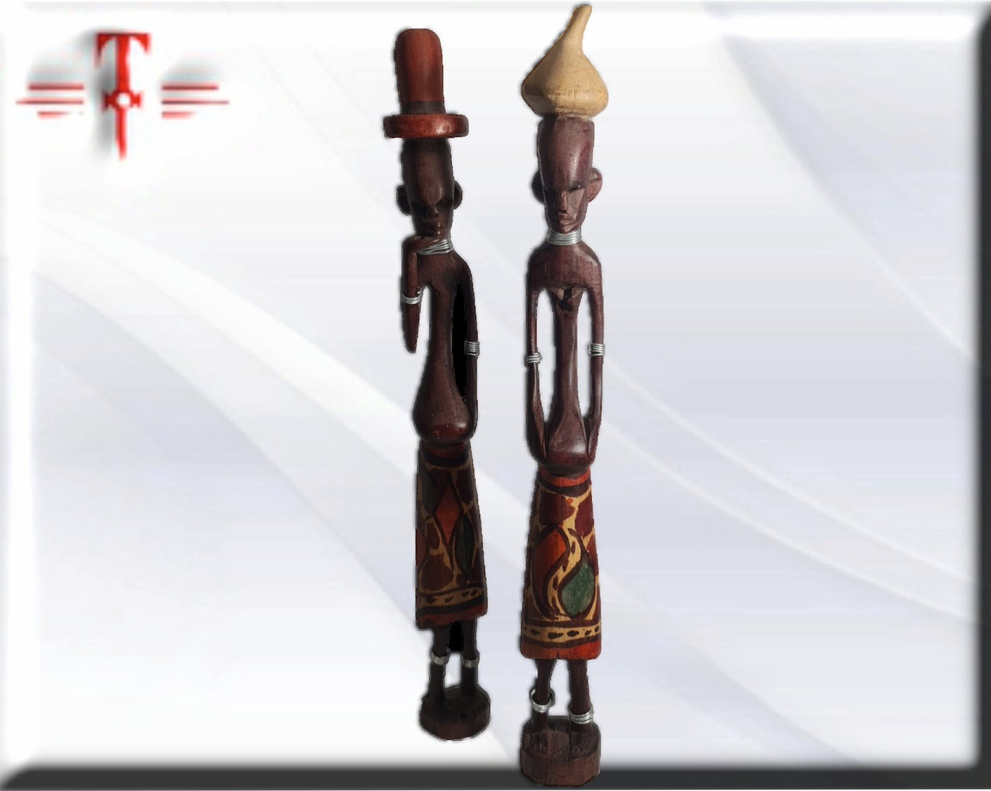 Pareja estatuas hombres africanos , arte tribal africano hecho a mano