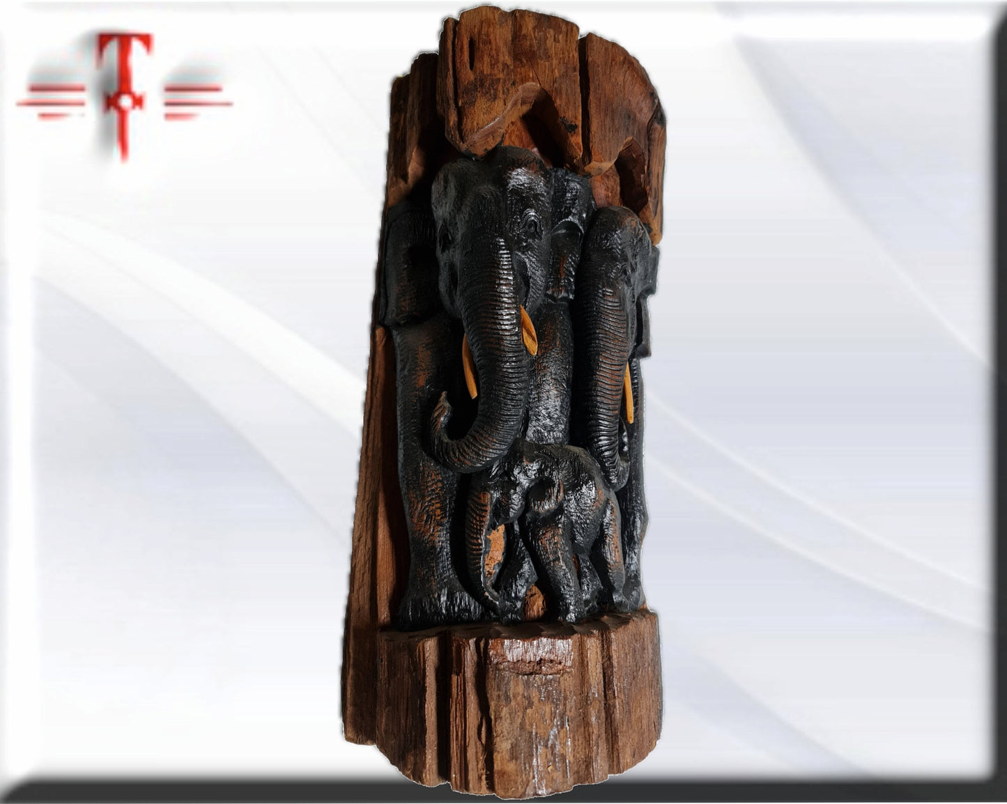 Escultura Talla en madera Familia de elefantes
