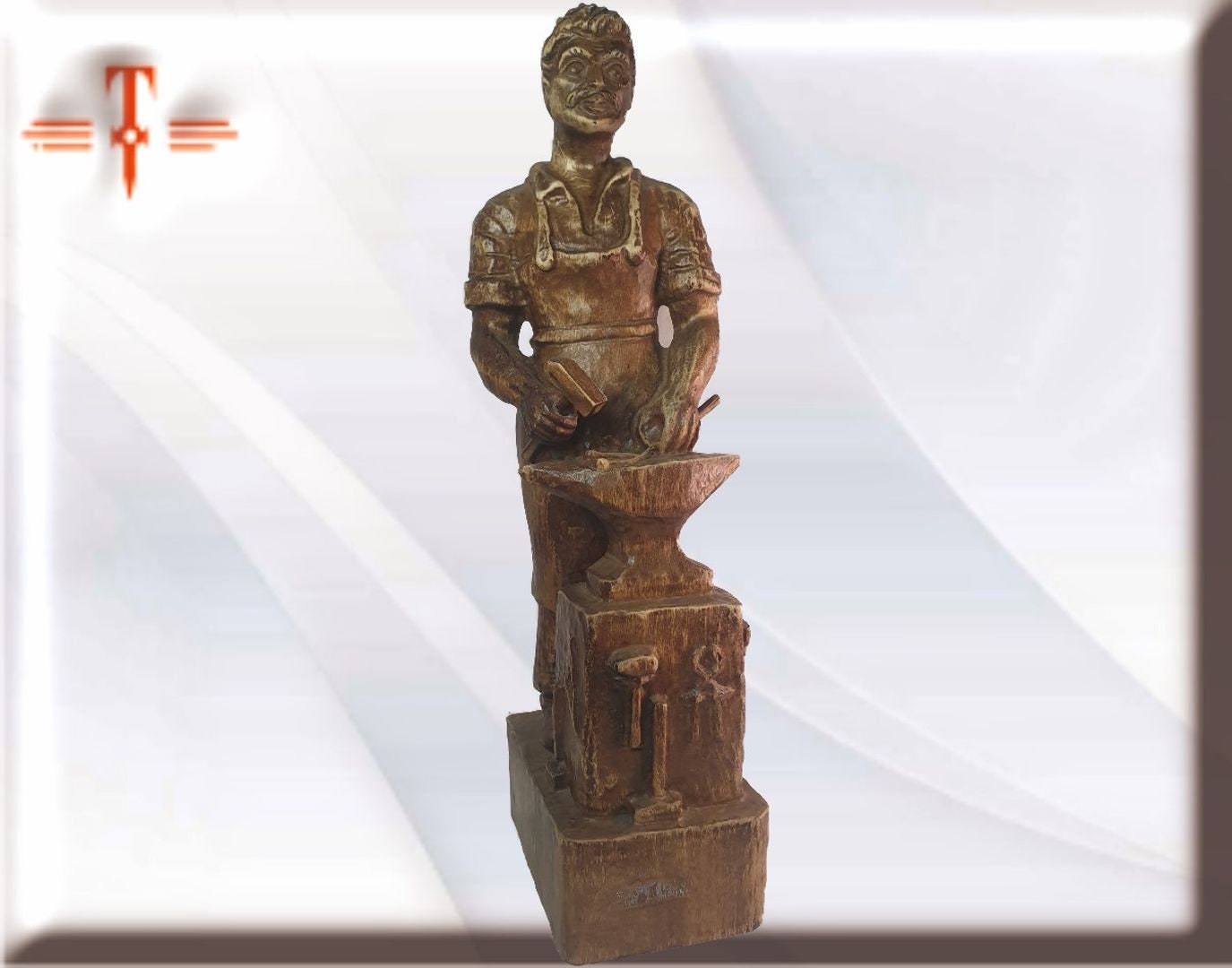Estatua Herrero tallado a mano 42cm Hand-carved blacksmith statue 42cm