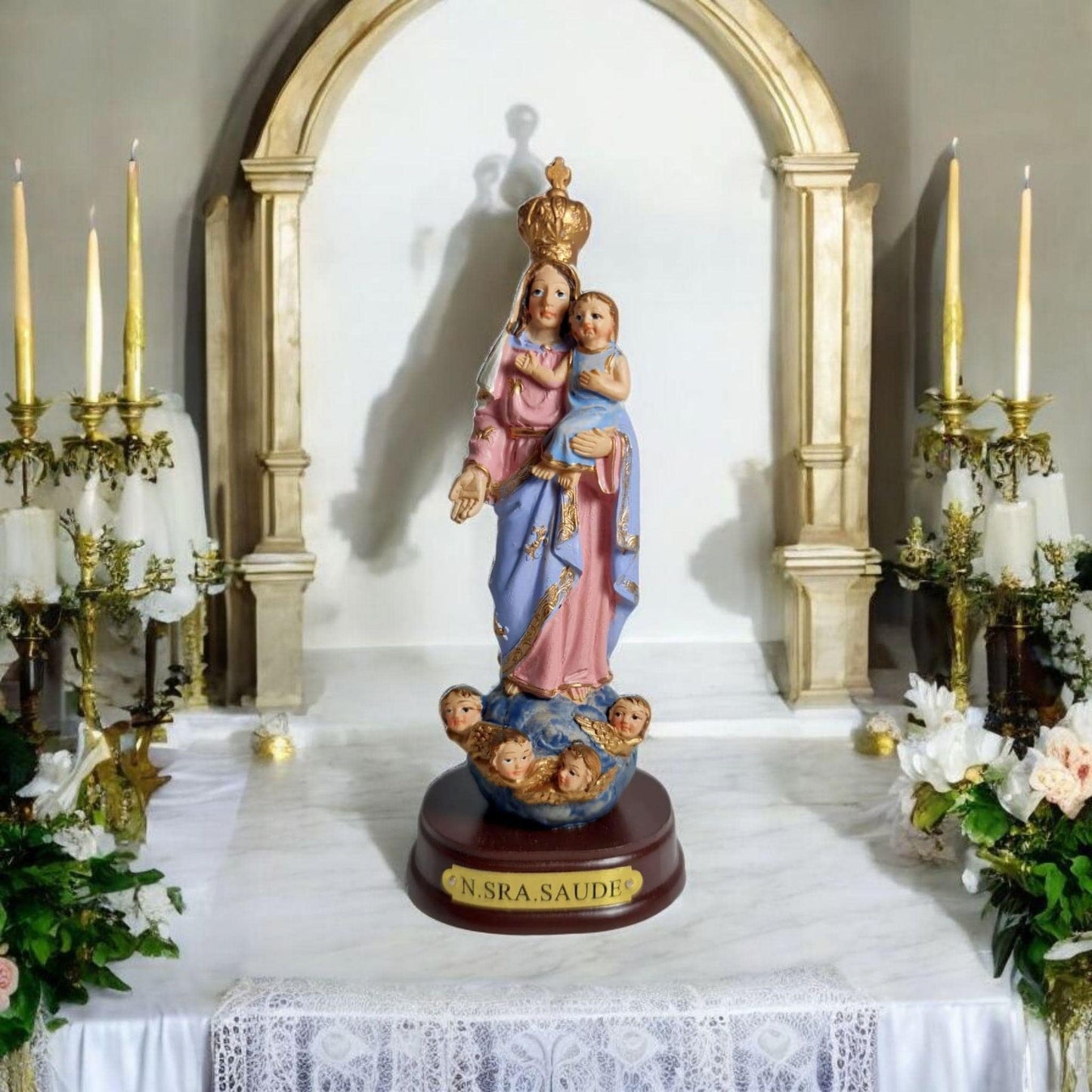 Nuestra Señora de la salud ( Saude ) con niño , virgenes y santos catolicos