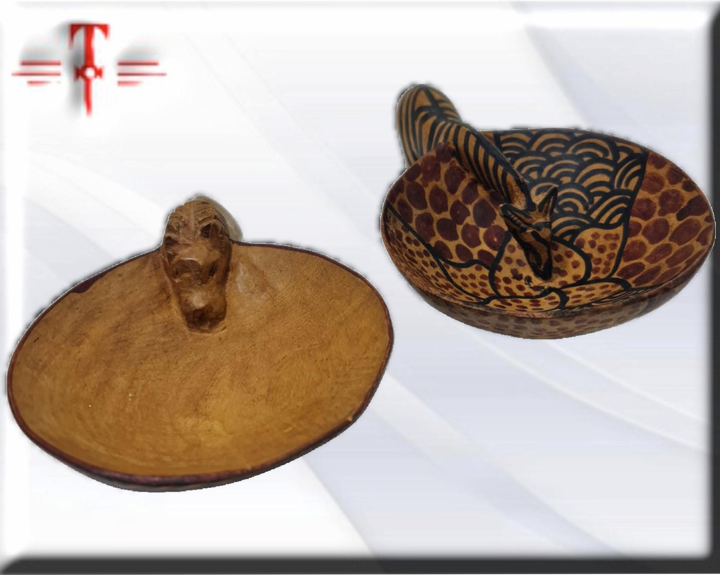 Pareja de cuencos de madera con animales Arte africano , Galería de Arte , antigüedad , Artesanía africana