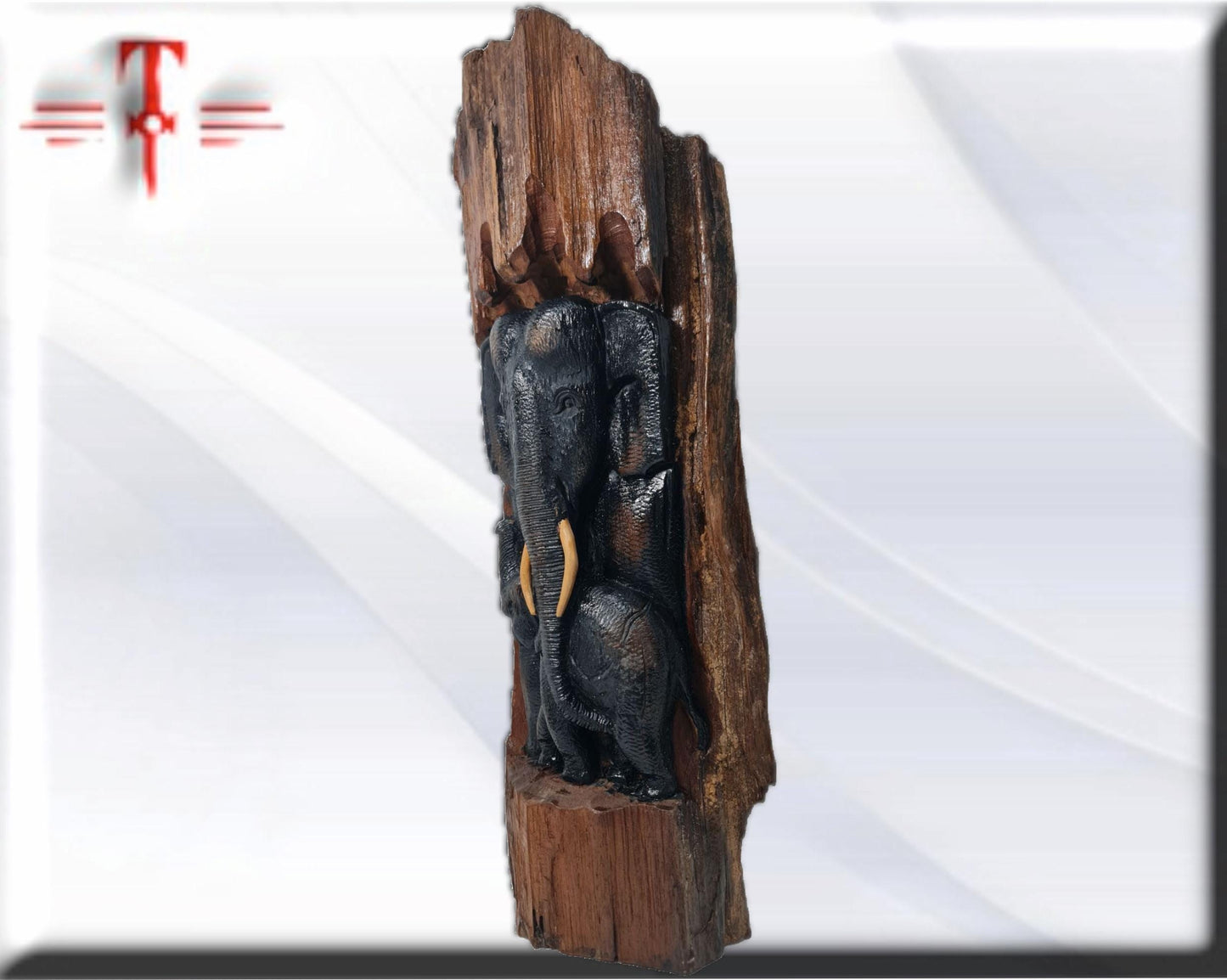 Escultura Talla en madera Familia de elefantes