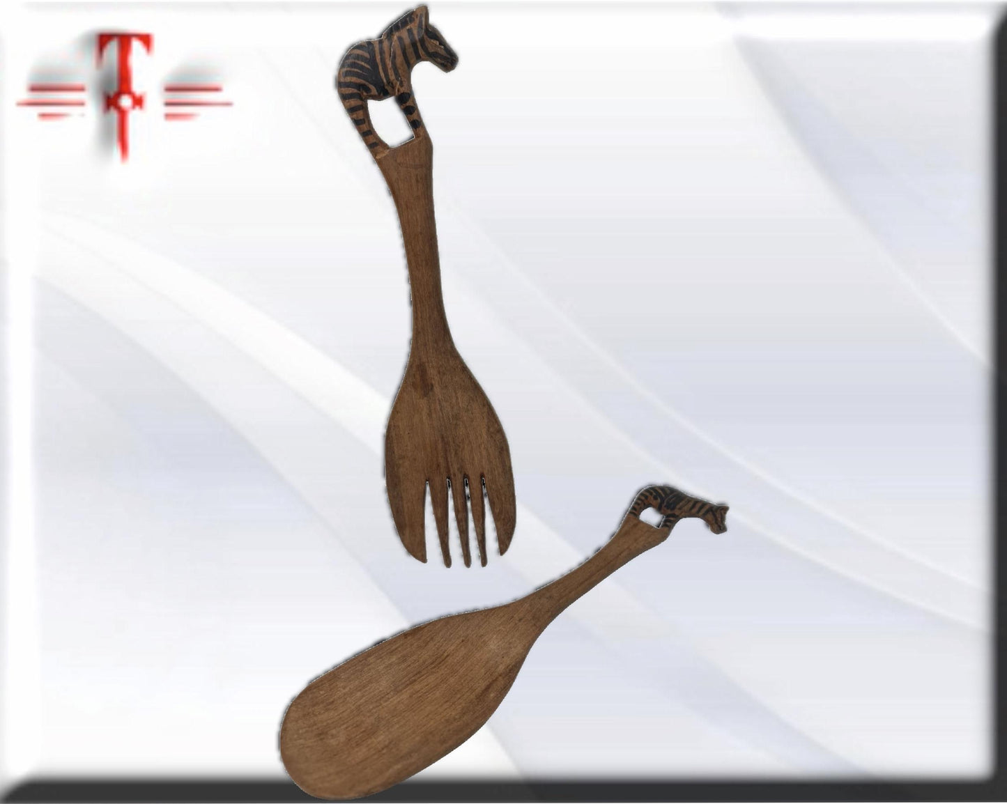 juego de ensalada de madera con animales ,Arte africano , Galería de Arte , antigüedad , Artesanía africana