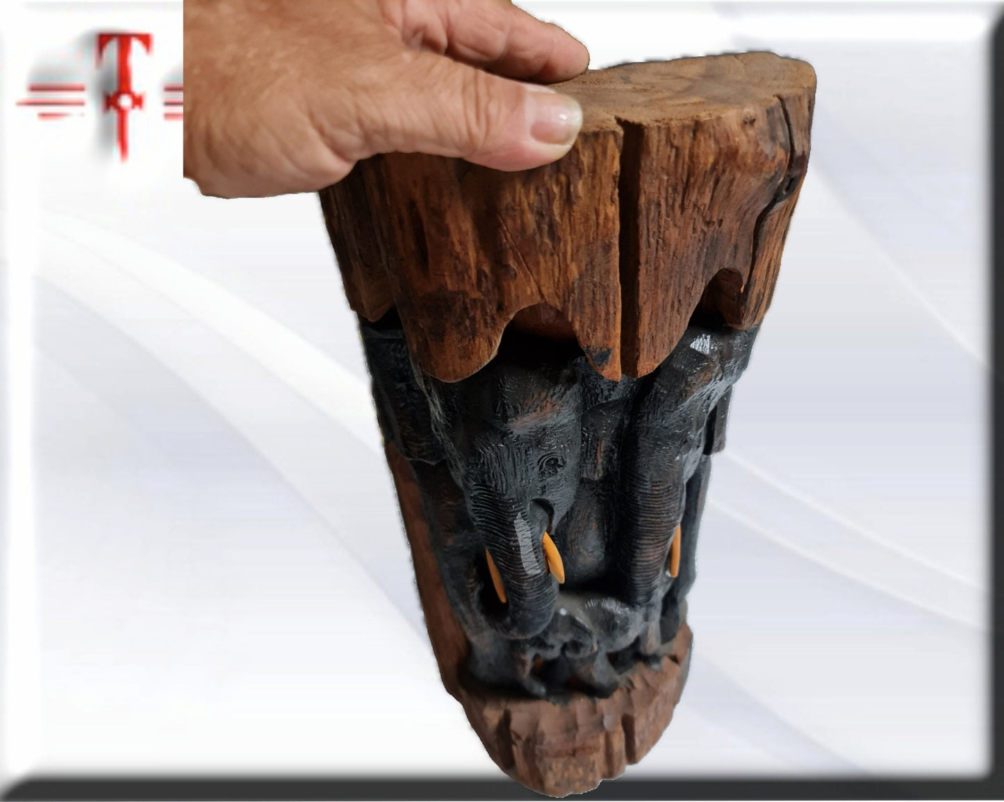 Escultura Talla en madera Familia de elefantes