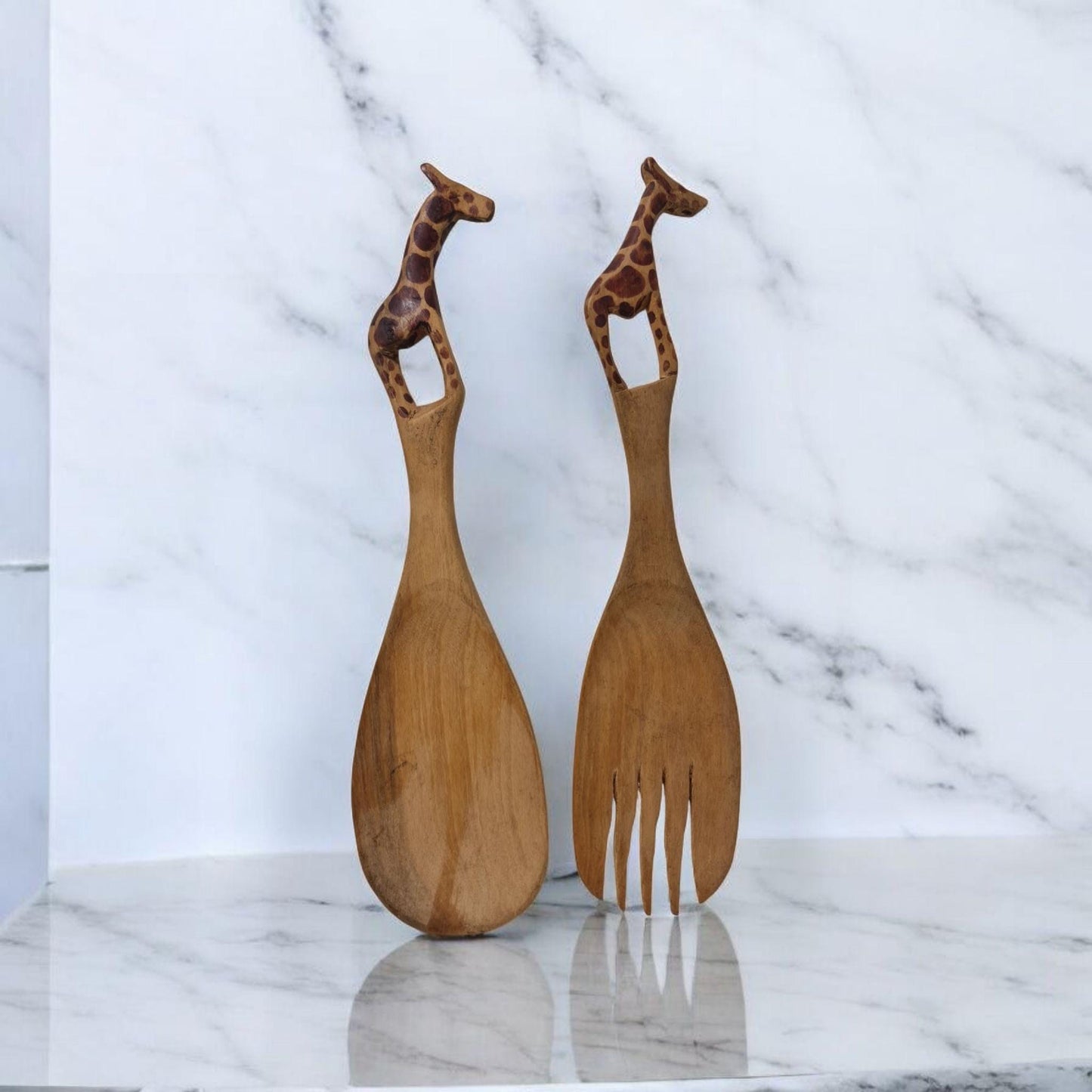 juego de ensalada de madera con animales ,Arte africano , Galería de Arte , antigüedad , Artesanía africana