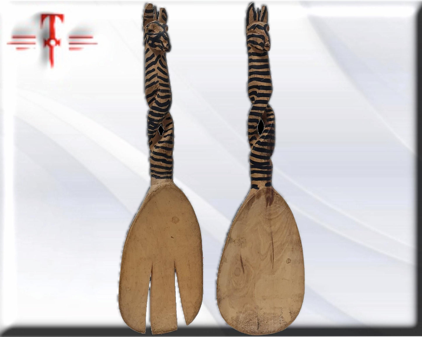 juego de ensalada de madera con animales ,Arte africano , Galería de Arte , antigüedad , Artesanía africana