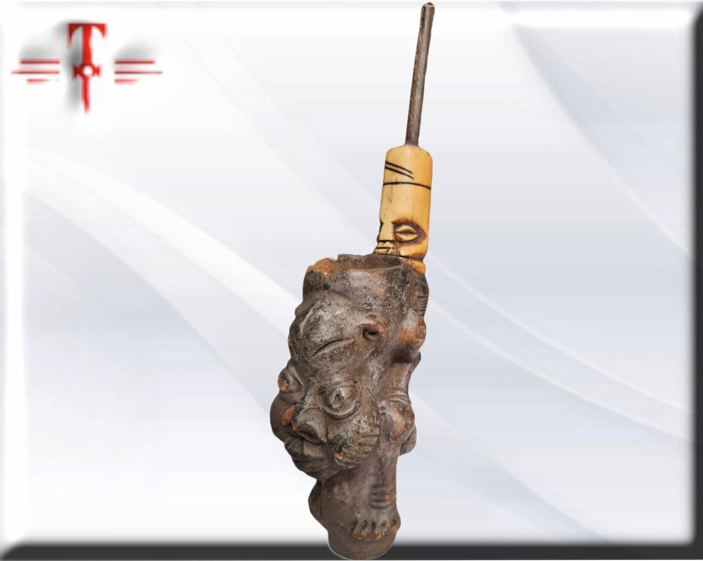 Antigua Pipa Bamileké ( Terracota ,arte africano) Ancient Bamileké Pipe (Terracotta, African art)