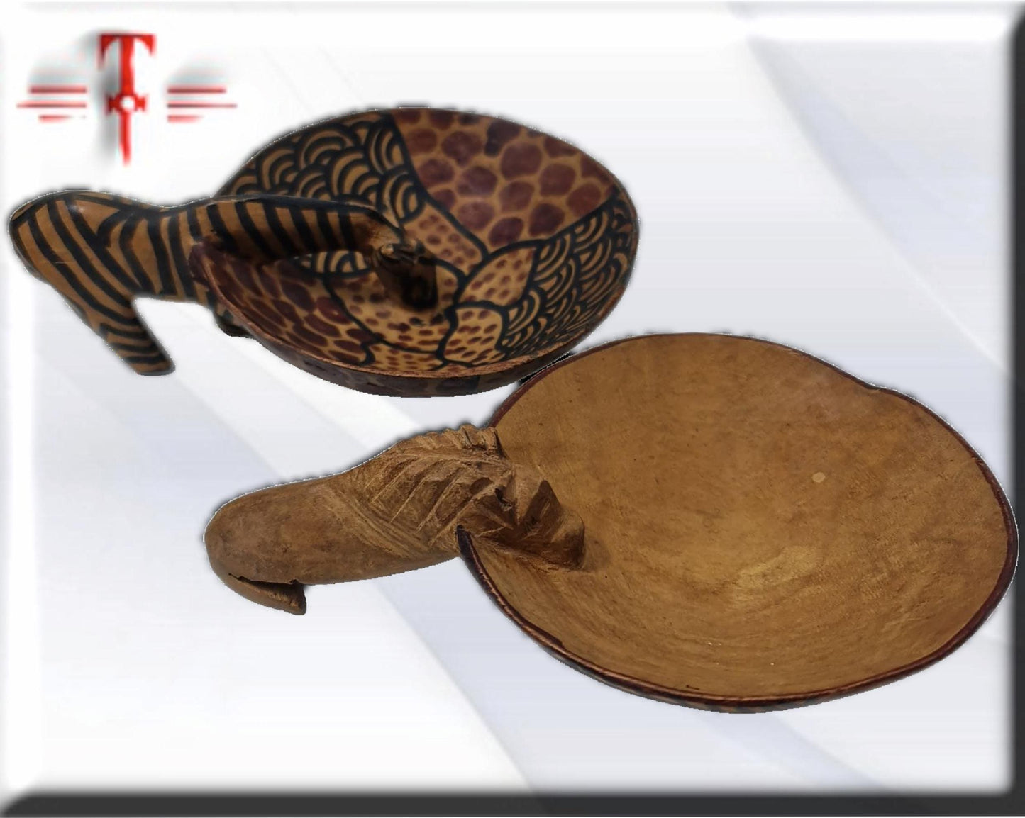 Pareja de cuencos de madera con animales Arte africano , Galería de Arte , antigüedad , Artesanía africana