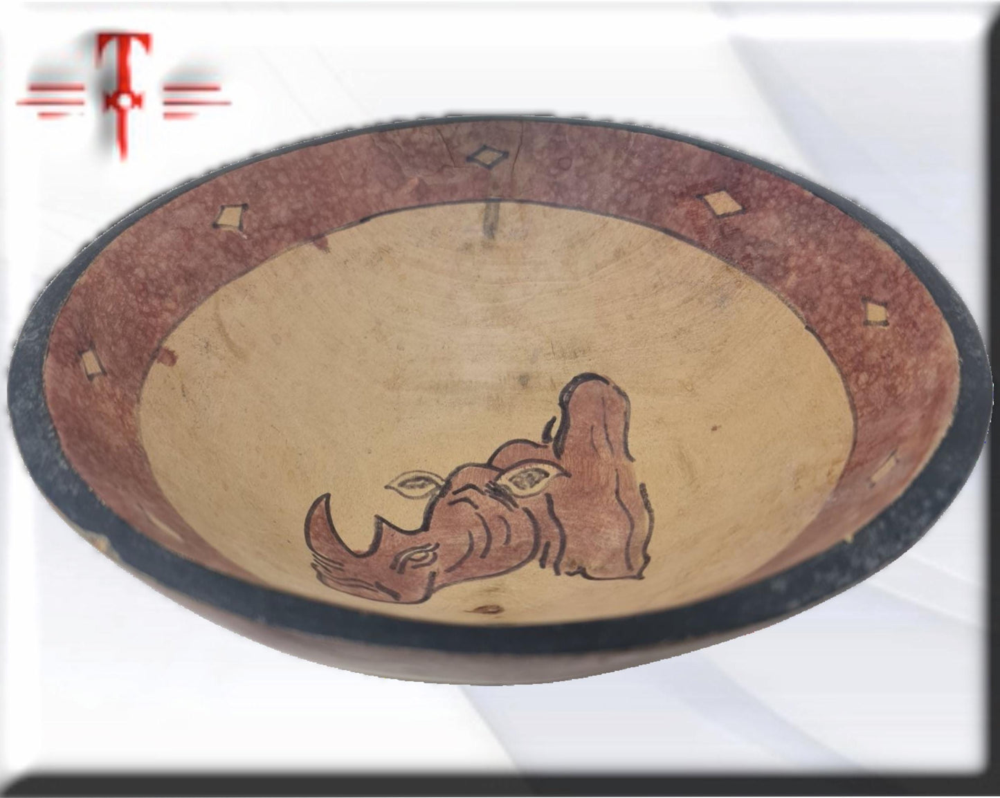 Cuenco de madera con diseño Rinoceronte Arte africano , Galería de Arte , antigüedad , Artesanía africana