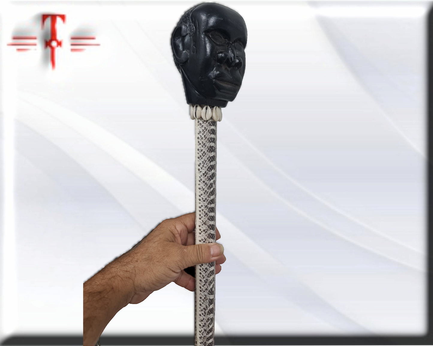 Bastón de carga Eggun forrado piel de serpiente , santería , Palo Mayombe , voodoo