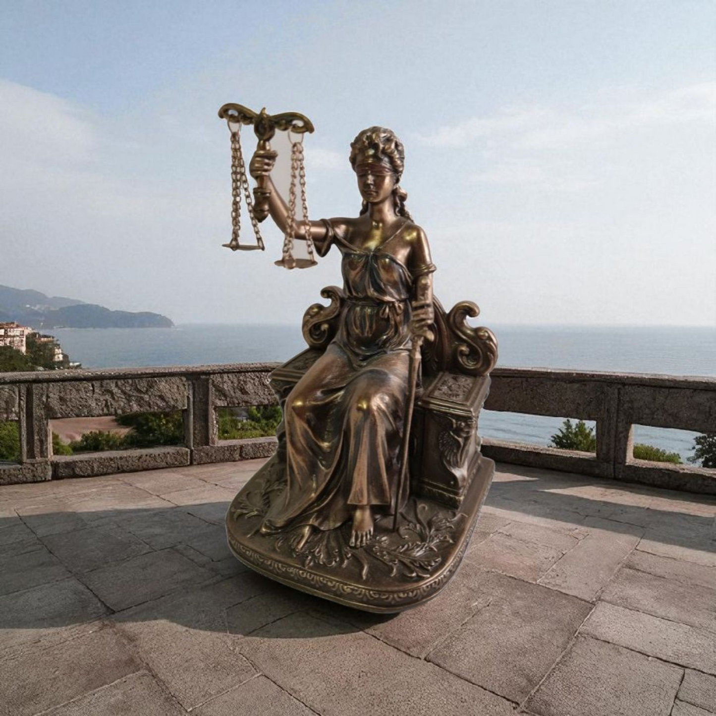Diosa Temis de la justicia sentada