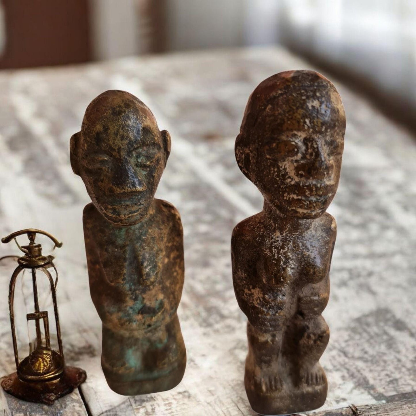 Antigua Parejas estatuilla de bronce de Benín Arte Africano , galería de arte