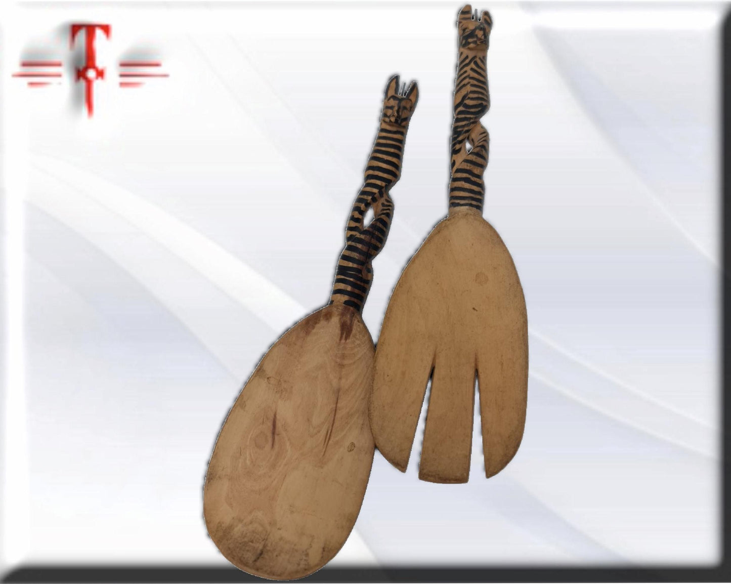 juego de ensalada de madera con animales ,Arte africano , Galería de Arte , antigüedad , Artesanía africana