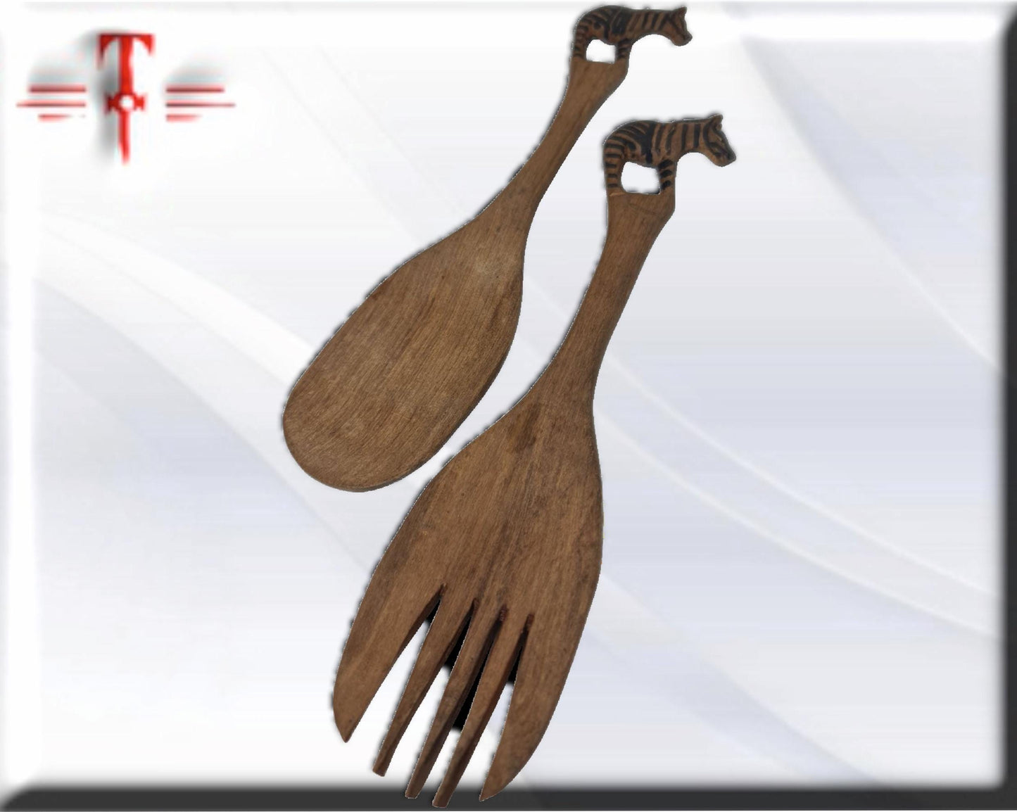 juego de ensalada de madera con animales ,Arte africano , Galería de Arte , antigüedad , Artesanía africana