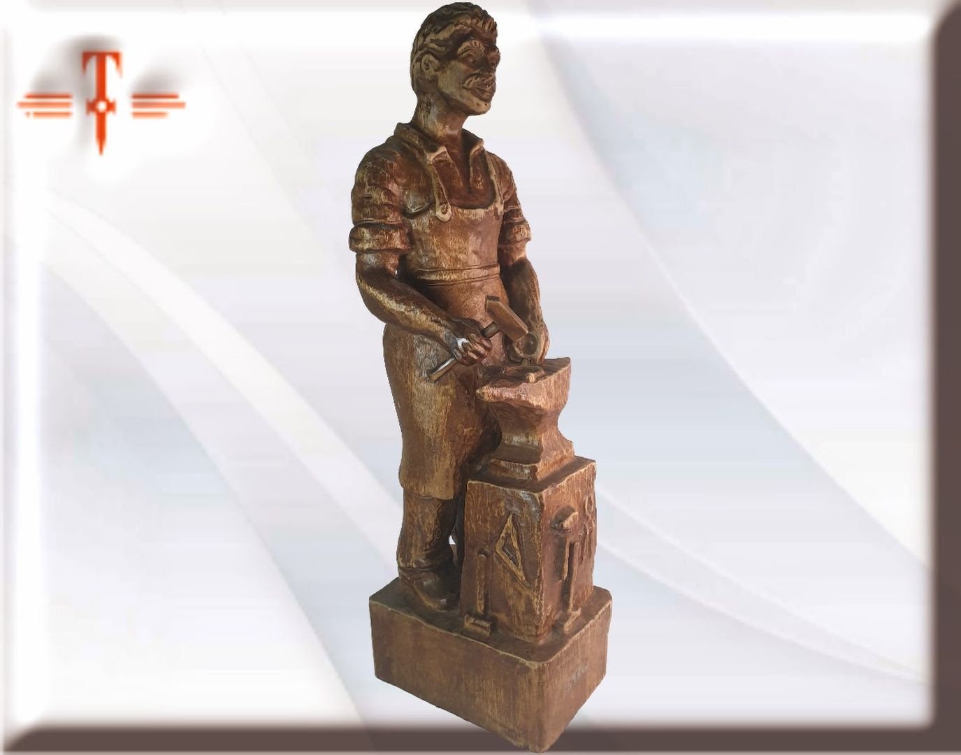 Estatua Herrero tallado a mano 42cm Hand-carved blacksmith statue 42cm
