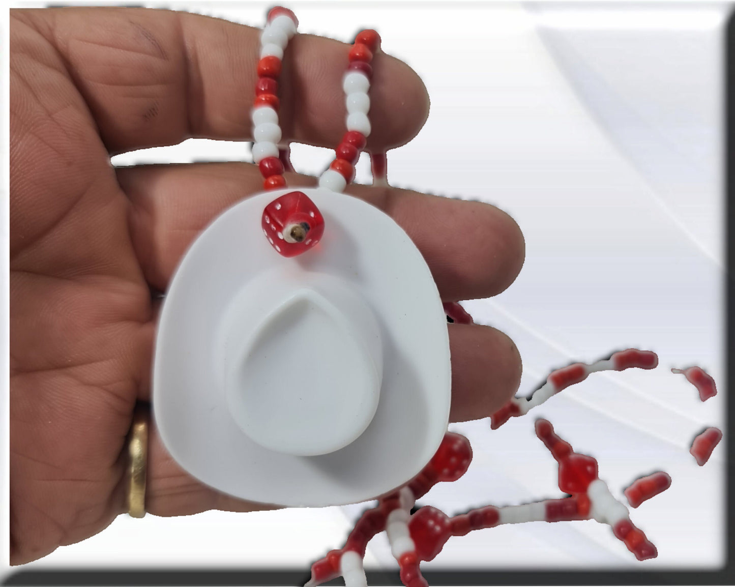 Collar Ze Pilintra , Catimbó , candomble, Kimbisa, Umbanda , con gorro y dados deidad de Brasil , productos religiosos y esotéricos ,