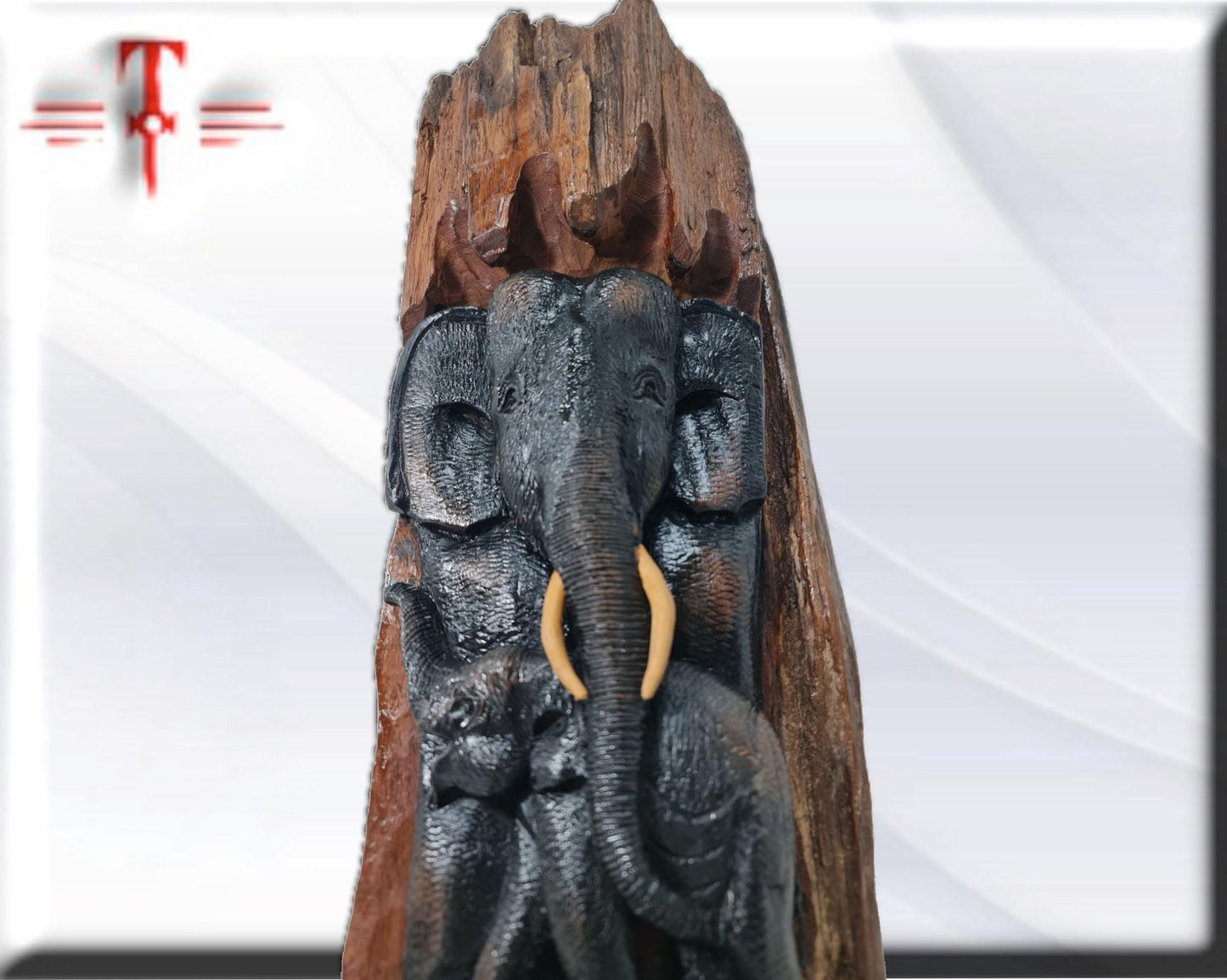 Escultura Talla en madera Familia de elefantes