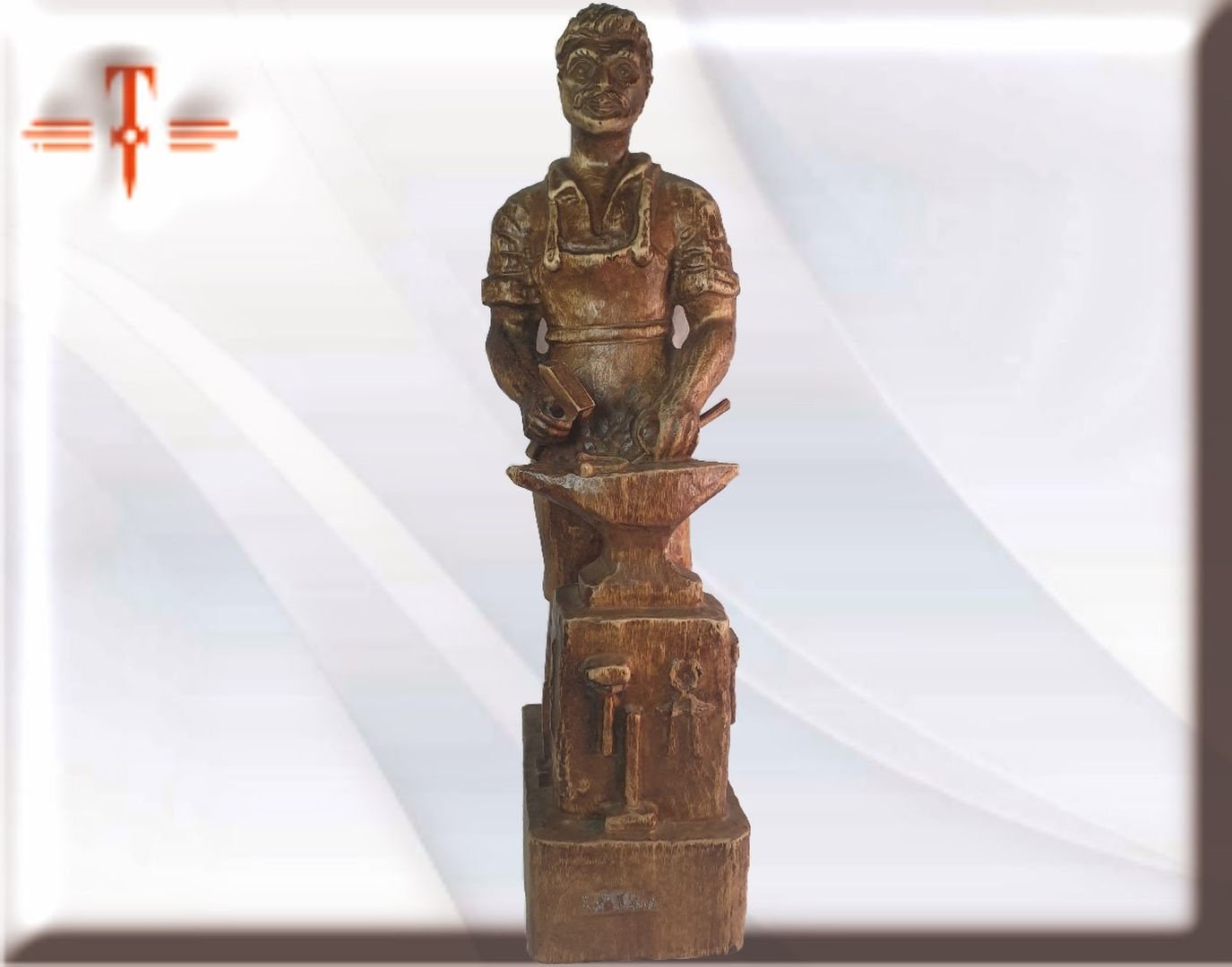 Estatua Herrero tallado a mano 42cm Hand-carved blacksmith statue 42cm