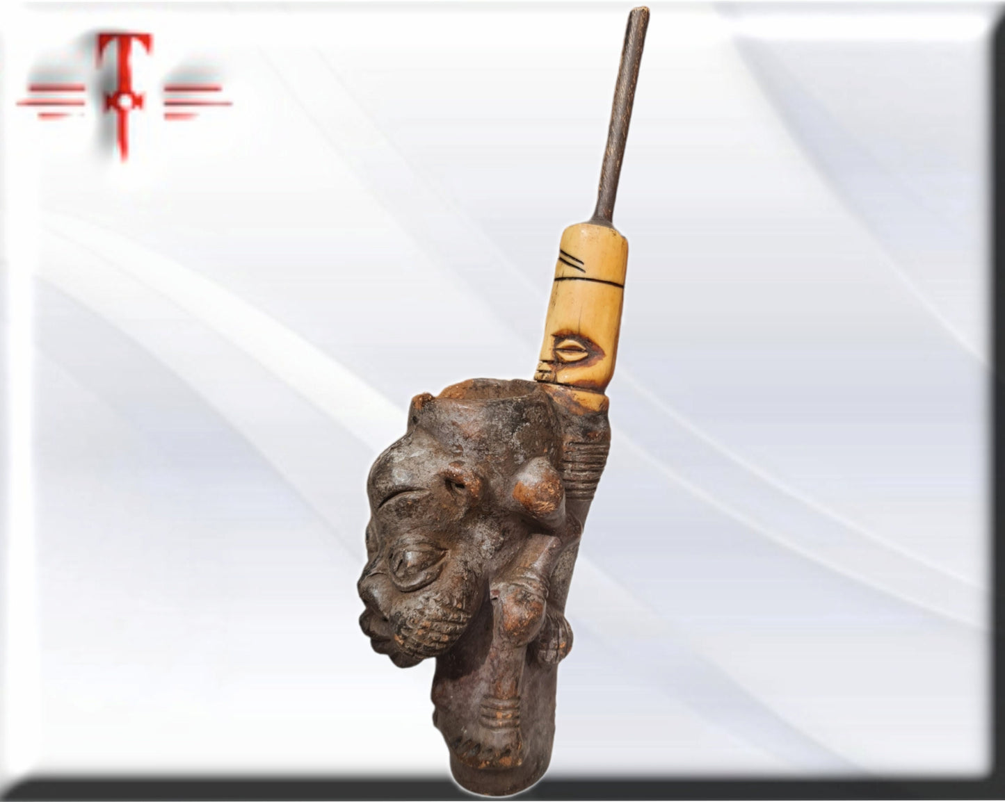 Antigua Pipa Bamileké ( Terracota ,arte africano) Ancient Bamileké Pipe (Terracotta, African art)