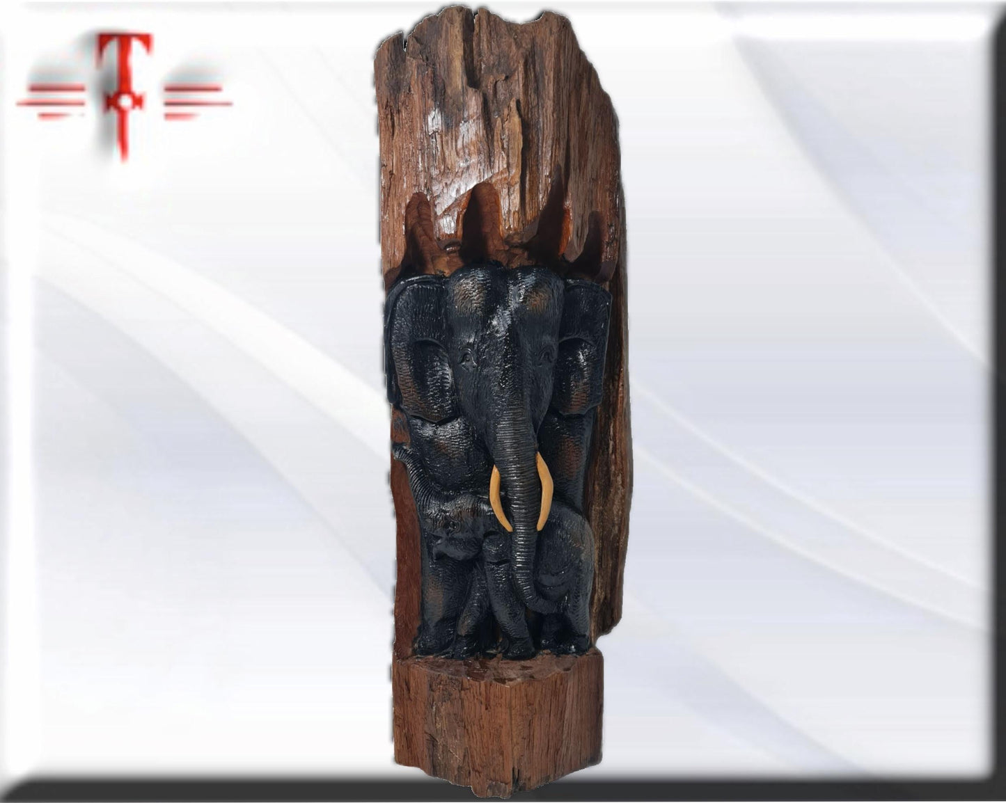Escultura Talla en madera Familia de elefantes