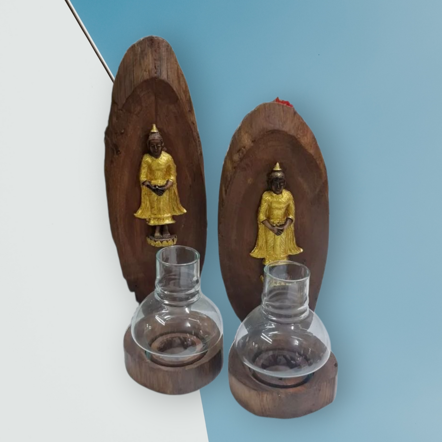 porta velas de madera Buda