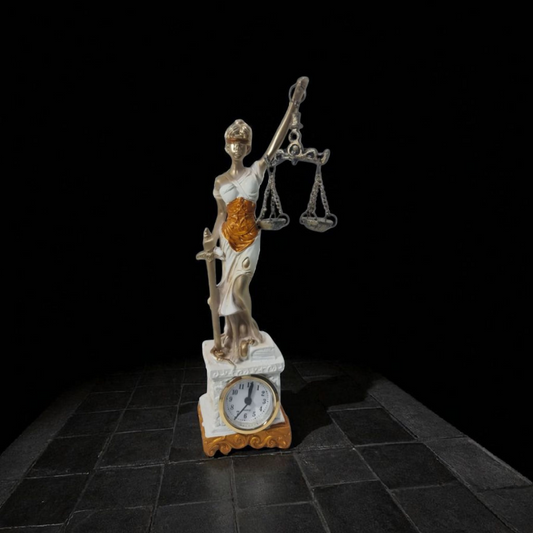 Diosa Temis de la justicia con reloj