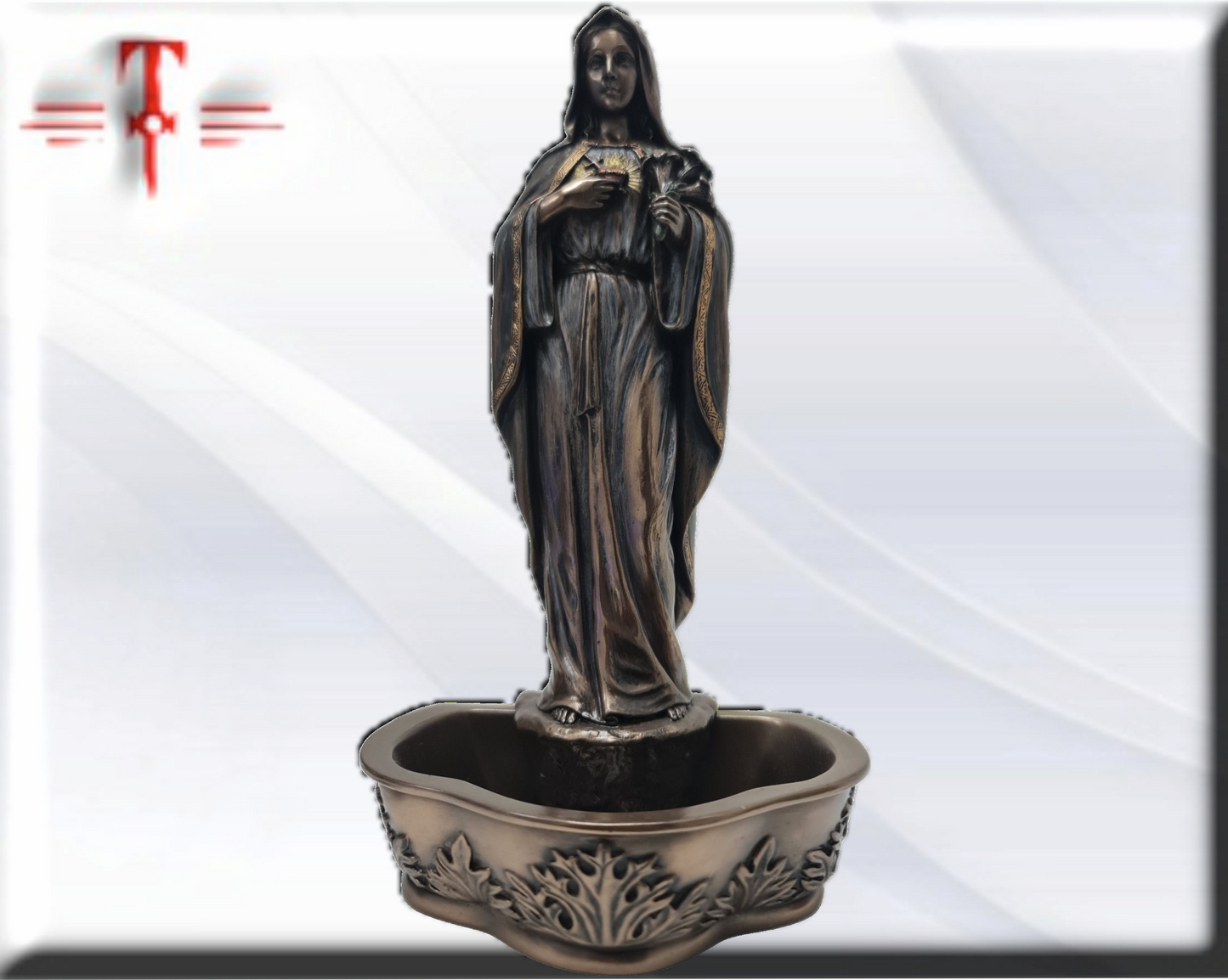 Pila de agua bendita , Sagrado corazon de Maria . Virgenes y santos catolicos