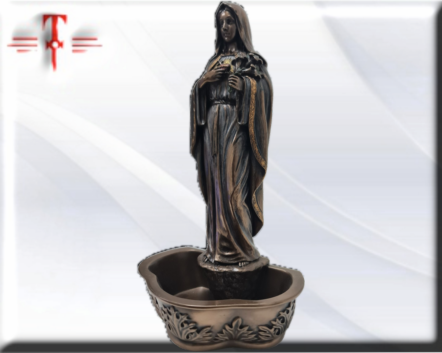 Pila de agua bendita , Sagrado corazon de Maria . Virgenes y santos catolicos