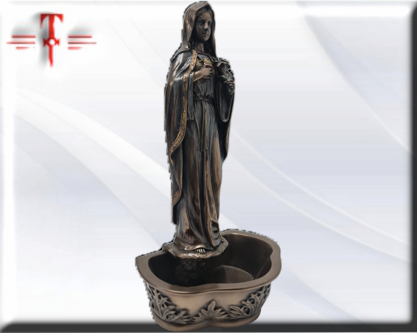 Pila de agua bendita , Sagrado corazon de Maria . Virgenes y santos catolicos