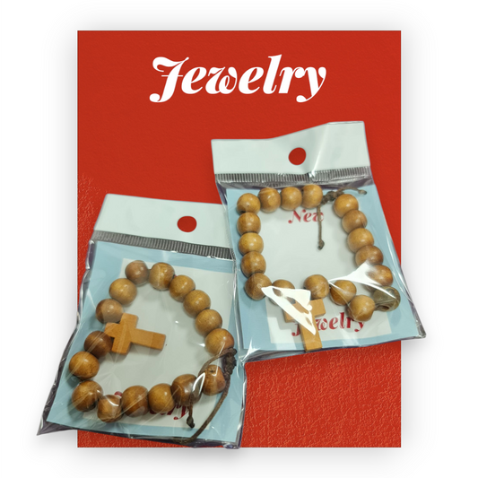 pulsera madera con cruz