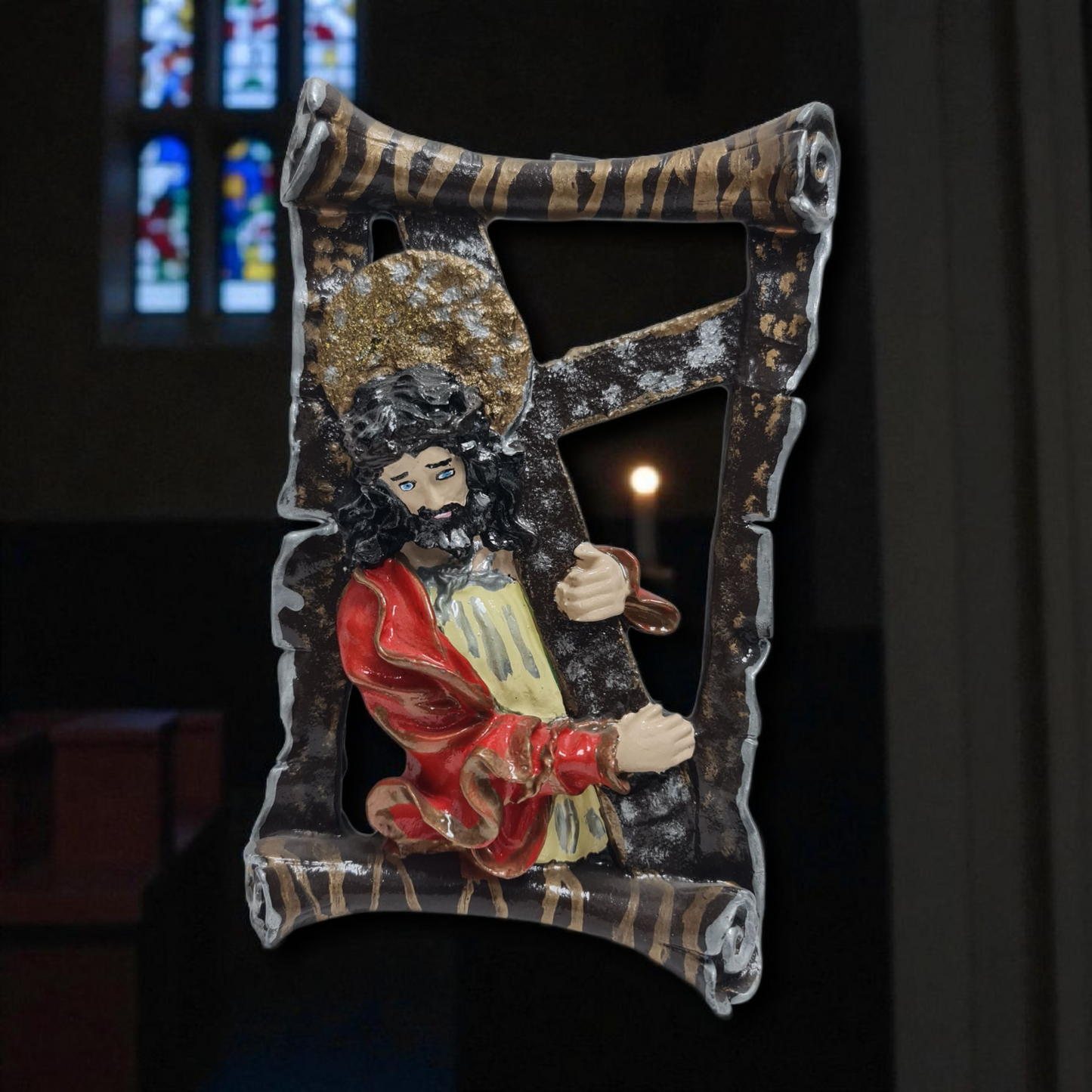 colgador de Jesus con cruz , virgenes y santos catolicos