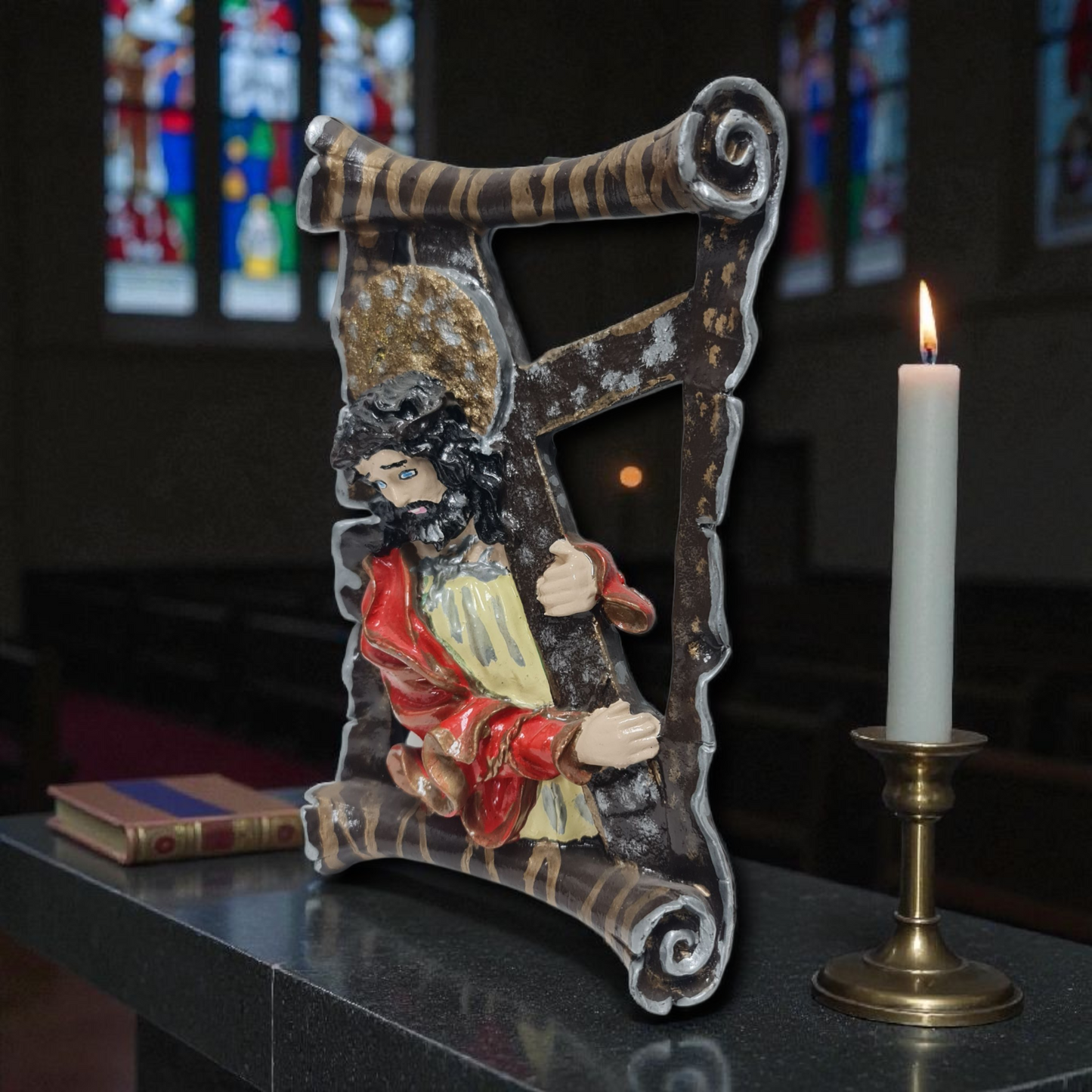 colgador de Jesus con cruz , virgenes y santos catolicos