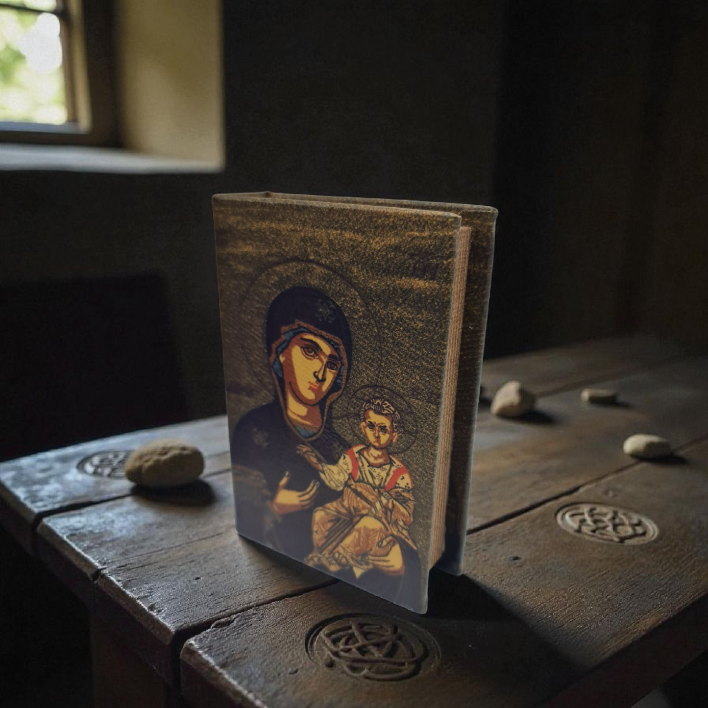 Caja con forma de libro  , Santos y Vírgenes católicos , productos Religiosos