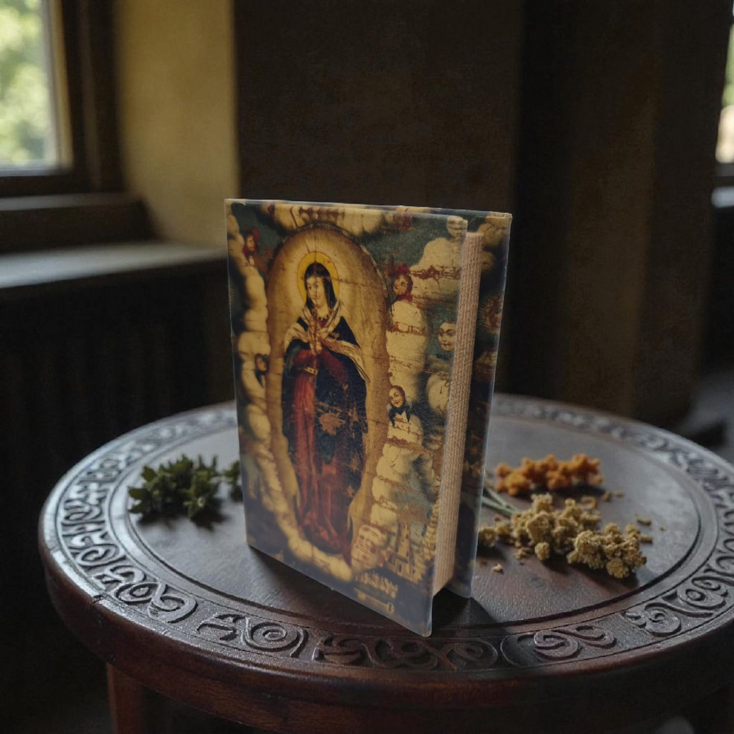 Caja con forma de libro  , Santos y Vírgenes católicos , productos Religiosos