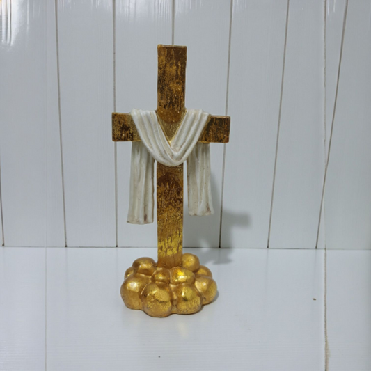 Cruz dorada en peana 14cm  . virgenes y santos catolicos , productos religiosos