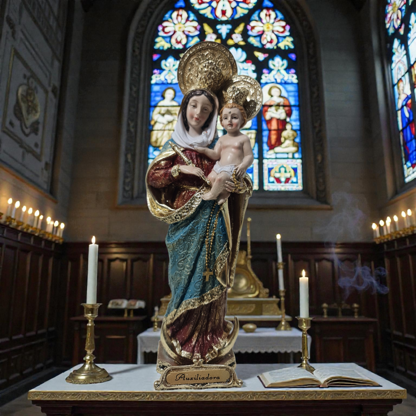 Virgen María Auxiliadora con dorado , Santos y Vírgenes católicos , productos Religiosos