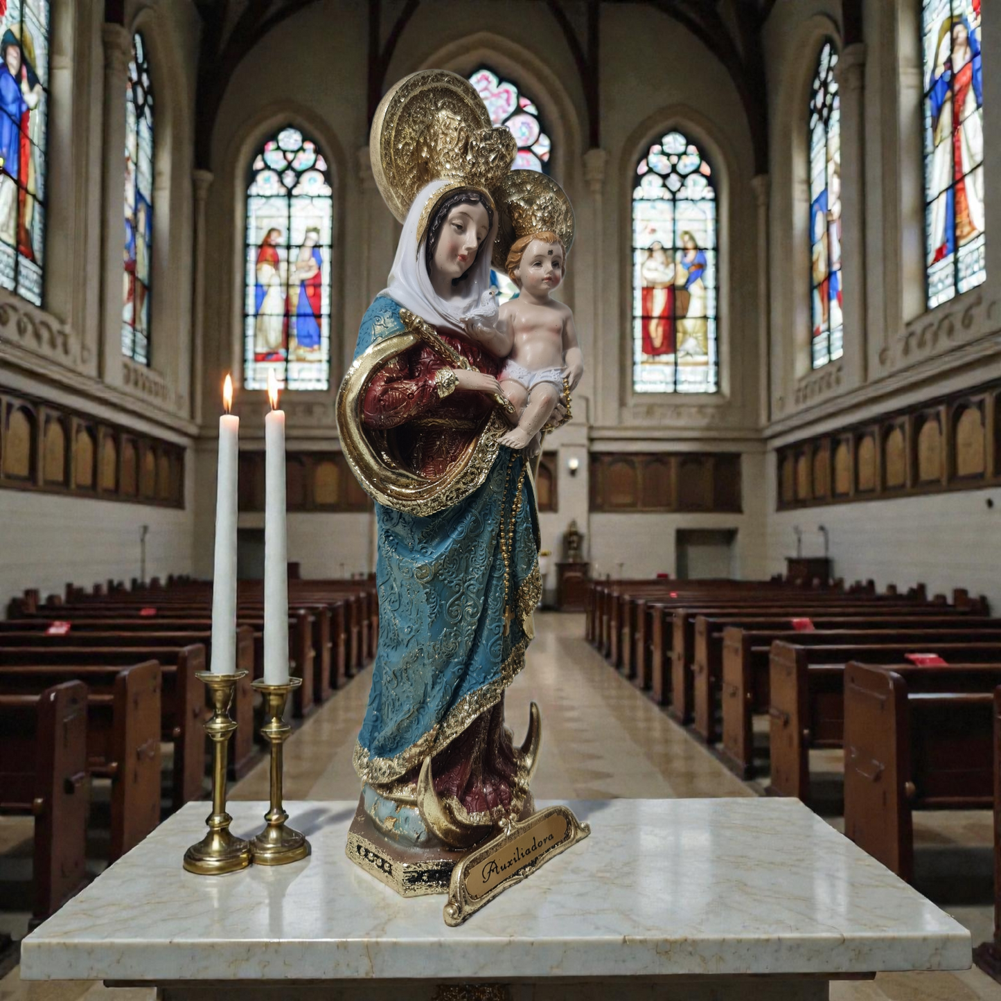 Virgen María Auxiliadora con dorado , Santos y Vírgenes católicos , productos Religiosos