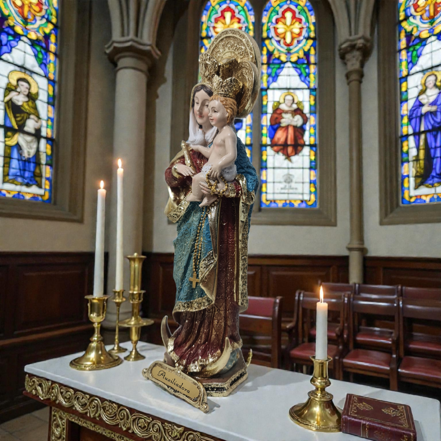 Virgen María Auxiliadora con dorado , Santos y Vírgenes católicos , productos Religiosos