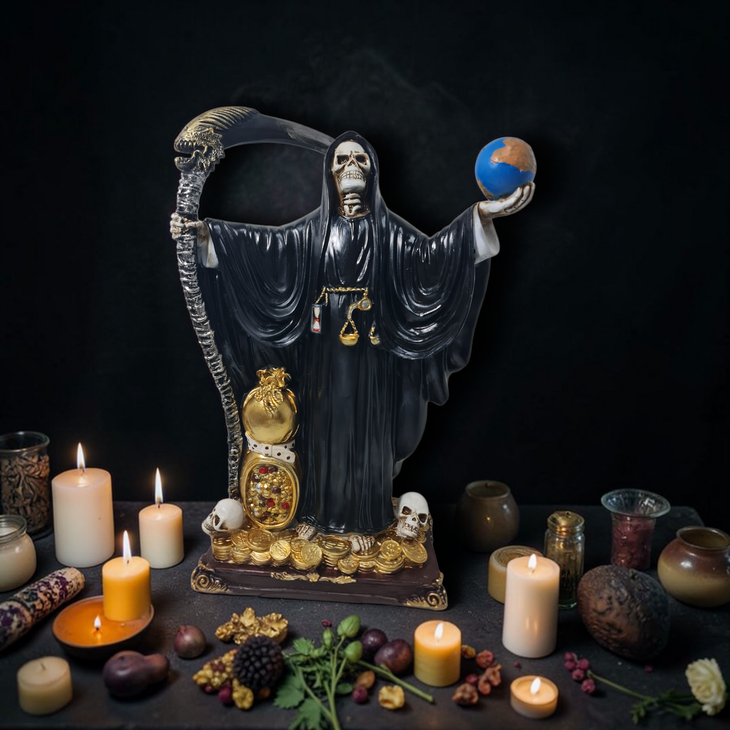 Estatua Santa Muerte con bola , Santísima Muerte , deidades , mitología