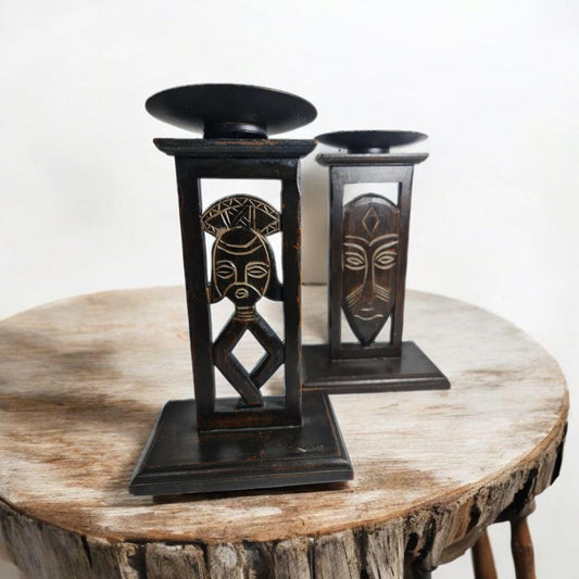 Porta velones Africanos , arte Africano , Galería de arte , hecho a mano
