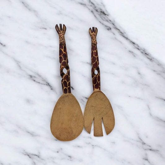 juego de ensalada de madera con animales ,Arte africano , Galería de Arte , antigüedad , Artesanía africana