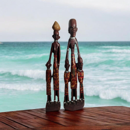 Pareja estatua familia africana , arte tribal africano hecho a mano