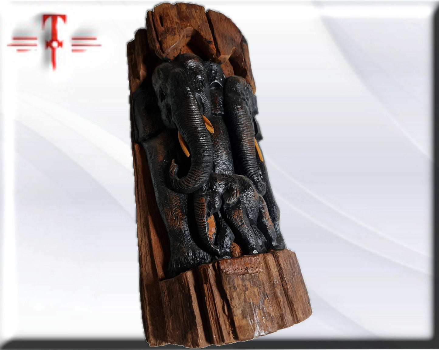 Escultura Talla en madera Familia de elefantes